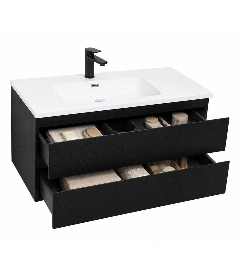 Badkamermeubel Angela 100cm - zwart houtnerf