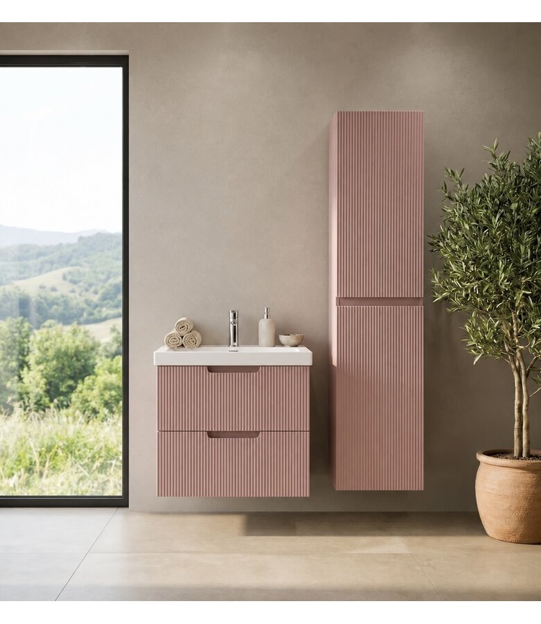 Badkamermeubel Thermis 60 cm met kolomkast - mat roze
