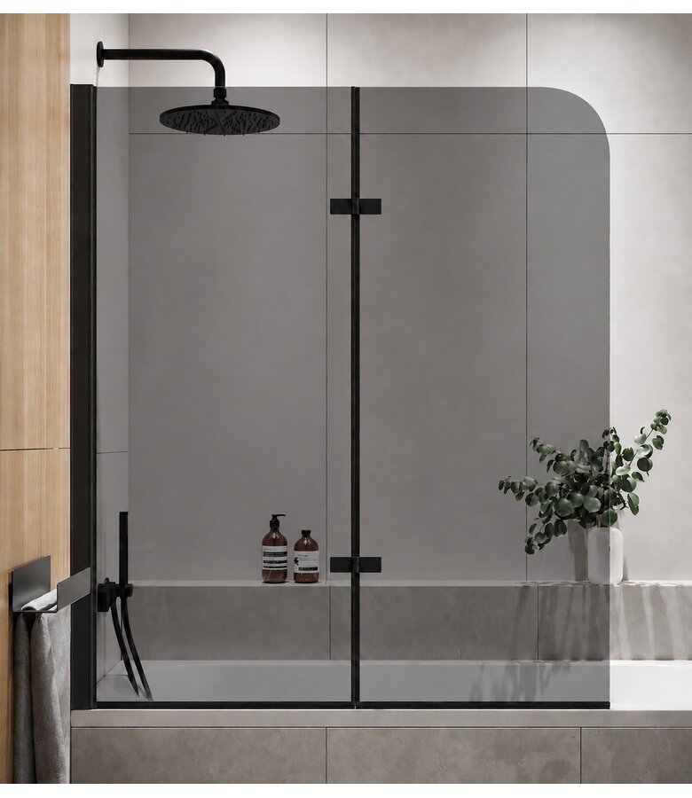 Badwand Austin 120 x 140 cm - rookglas - zwart - nano coating