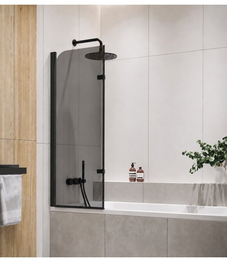 Badwand Austin 120 x 140 cm - rookglas - zwart - nano coating