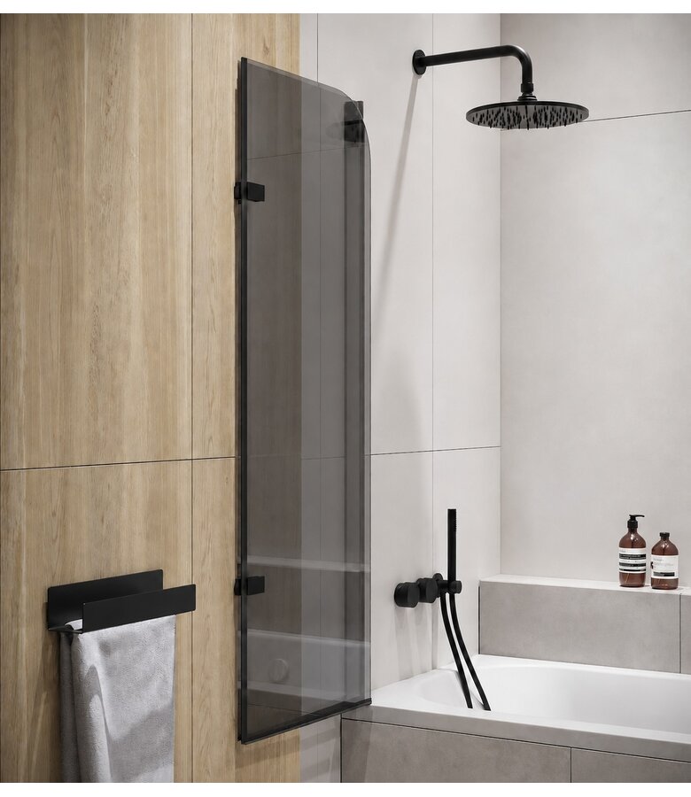 Badwand Austin 120 x 140 cm - rookglas - zwart - nano coating