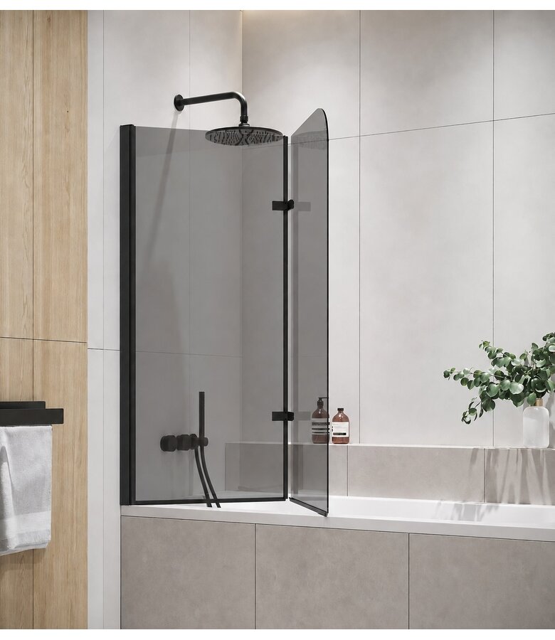 Badwand Austin 120 x 140 cm - rookglas - zwart - nano coating