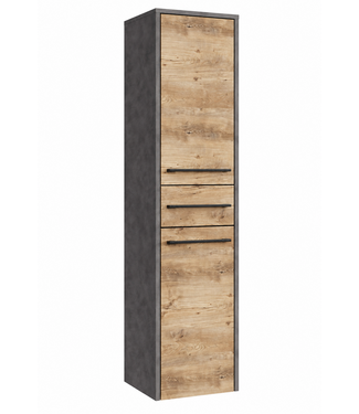 Badkamerkast Florence 30 x 35 x 130 cm - donker grijs met kastanje eiken