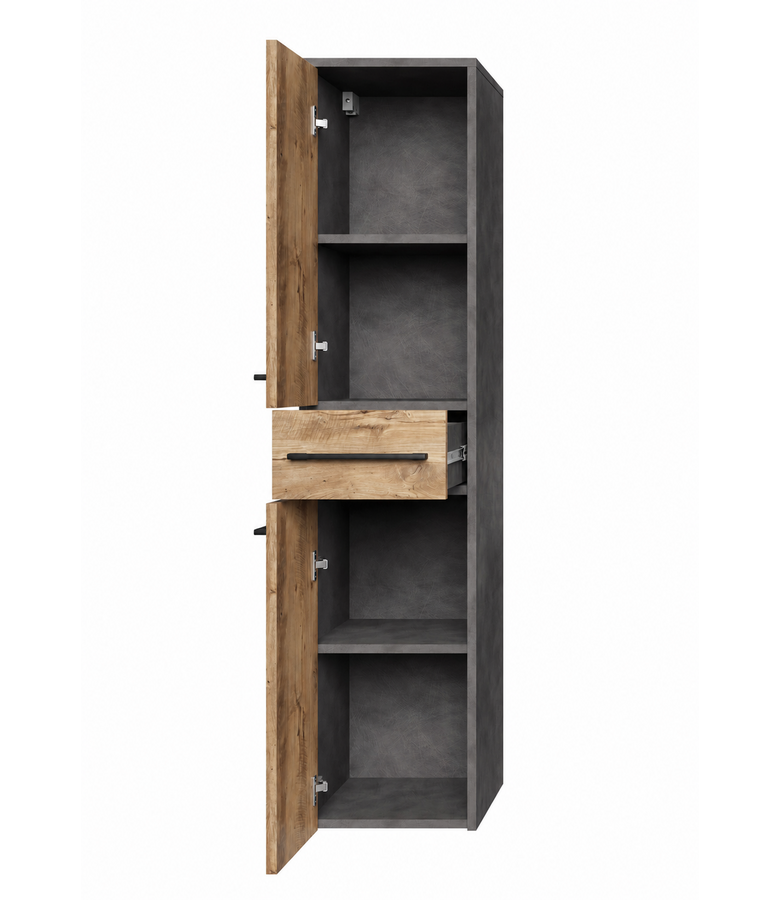 Badkamerkast Florence 30 x 35 x 130 cm - donker grijs met kastanje eiken