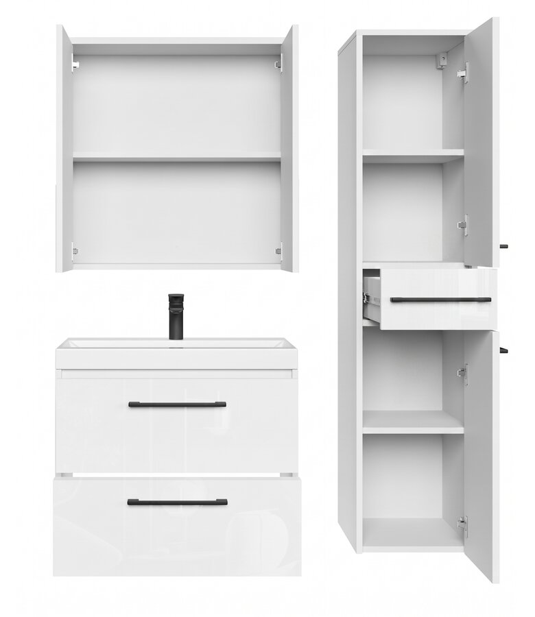 Badkamermeubel Florence 60cm complete set met spiegelkast - hoogglans wit