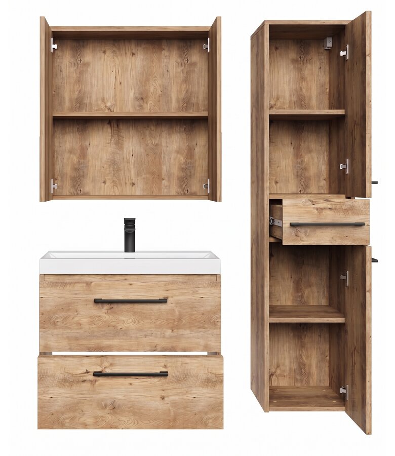 Badkamermeubel Florence 60cm complete set met spiegelkast - kastanje eiken