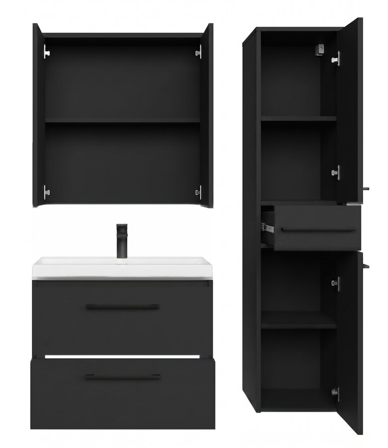 Badkamermeubel Florence 60cm complete set met spiegelkast - mat zwart