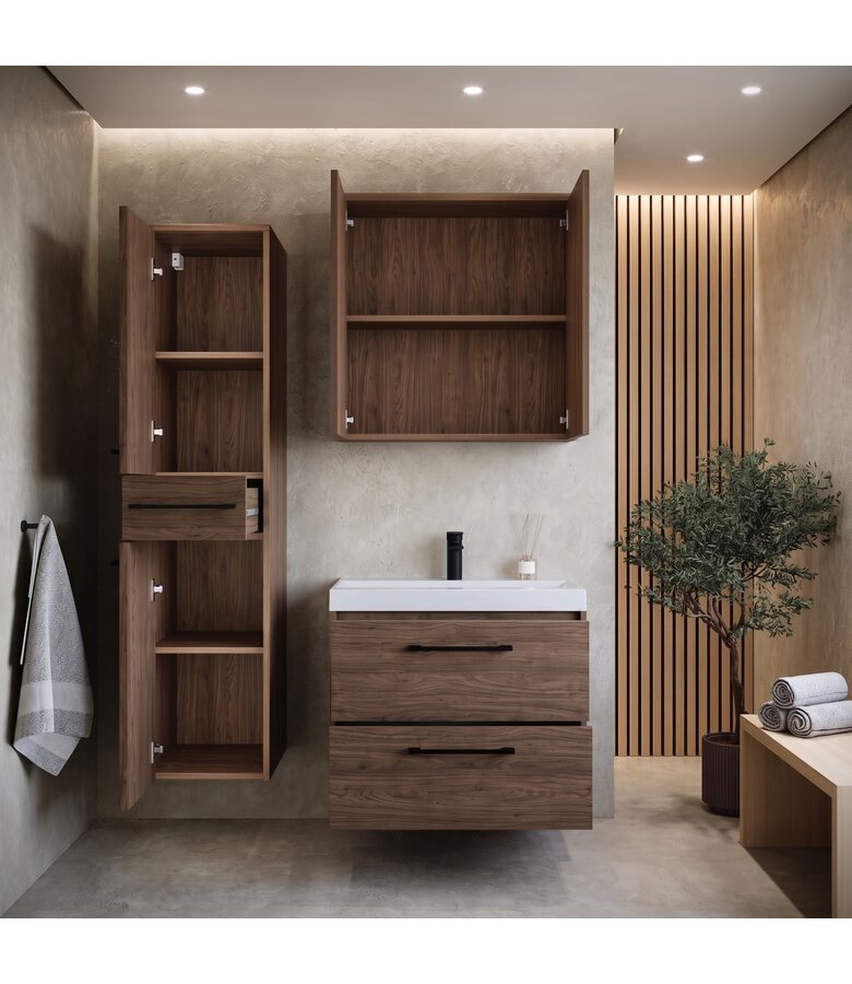 Badkamermeubel Florence 60cm complete set met spiegelkast - walnoot bruin