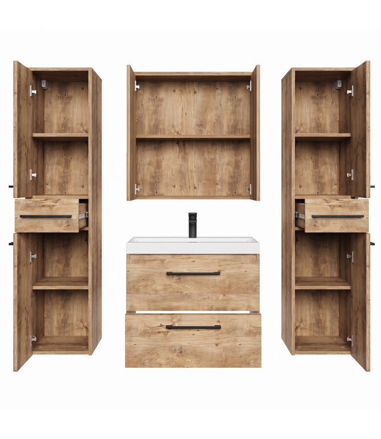 Badkamermeubel Florence 60cm XL set met spiegelkast - kastanje eiken