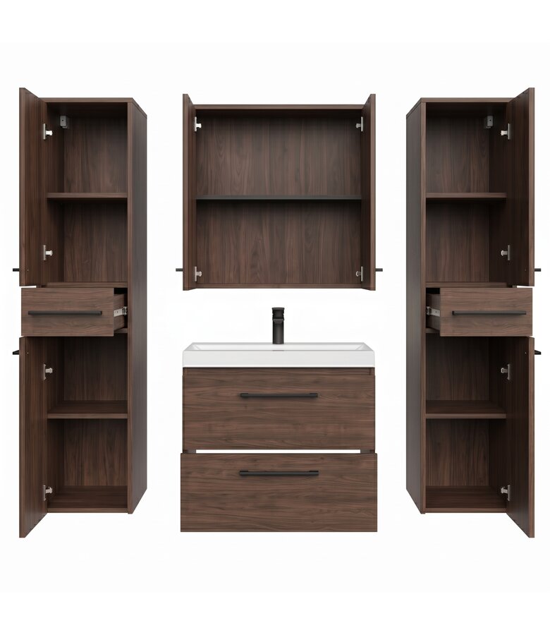 Badkamermeubel Florence 60cm XL set met spiegelkast - walnoot bruin