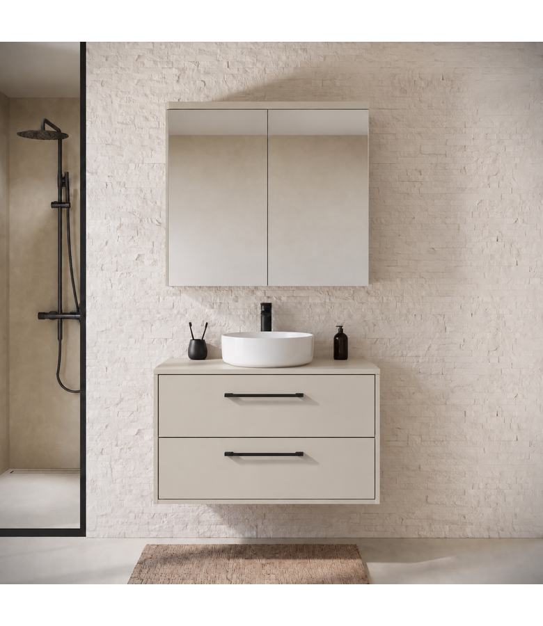 Wastafelkast Florence 80cm met spiegelkast - beige