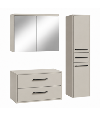Wastafelkast Florence 80cm complete set met spiegelkast en kolomkast - beige