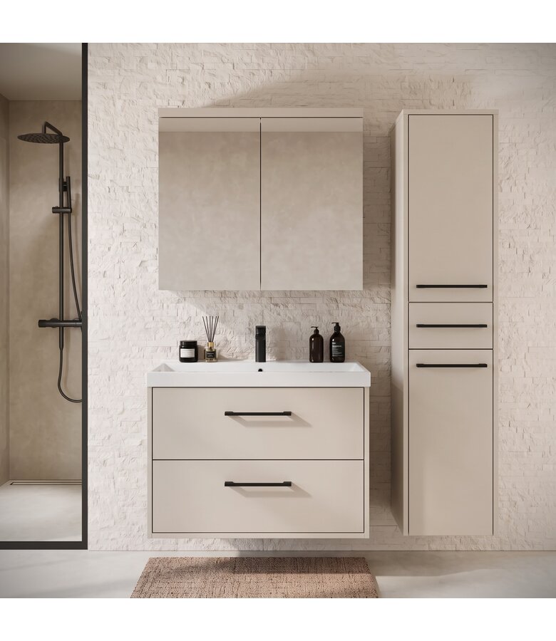 Badkamermeubel Florence 80cm complete set met spiegelkast - beige