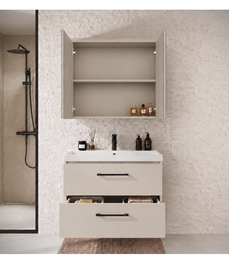 Badkamermeubel Florence 01 80cm met spiegelkast - beige