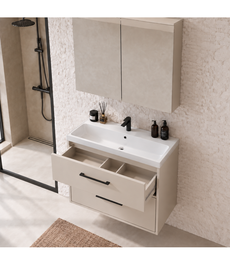 Badkamermeubel Florence 01 80cm met spiegelkast - beige