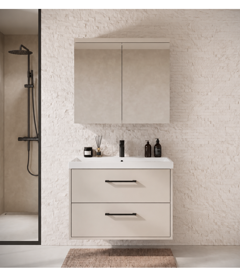 Badkamermeubel Florence 01 80cm met spiegelkast - beige