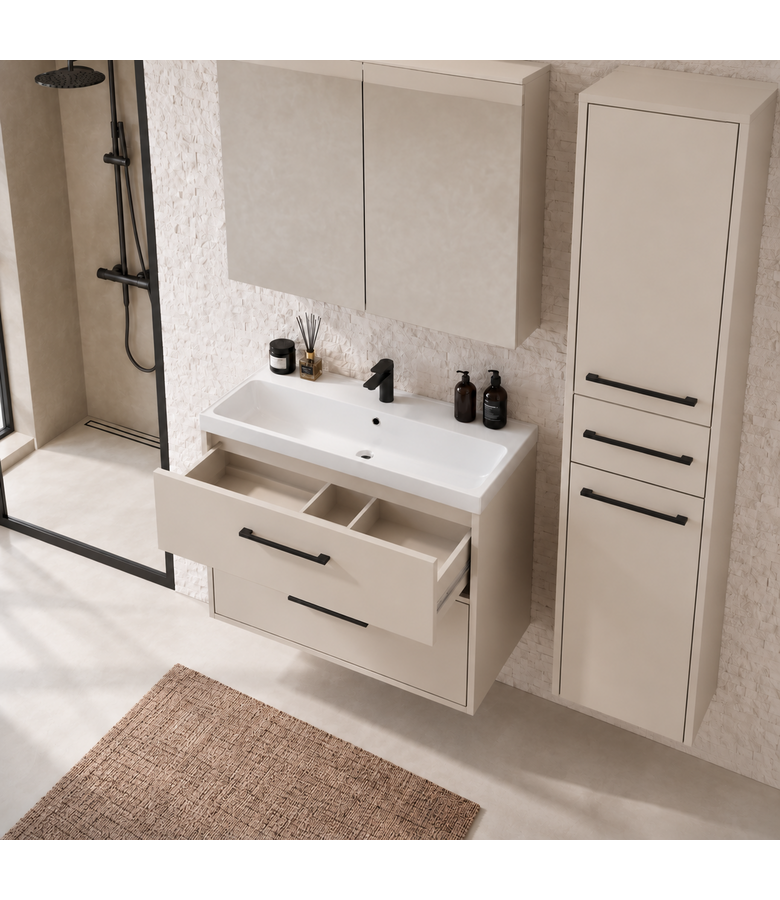 Badkamermeubel Florence 80cm complete set met spiegelkast - beige