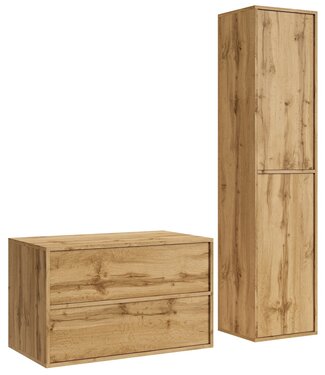 Wastafelkast Mali met kolomkast - 80 x 46 x 54 cm - eiken