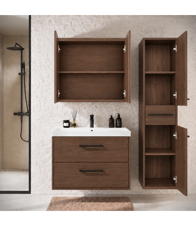 Badkamermeubel Florence 80cm complete set met spiegelkast - walnoot bruin