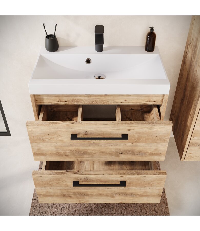 Badkamermeubel Florence 60cm complete set met spiegelkast - kastanje eiken