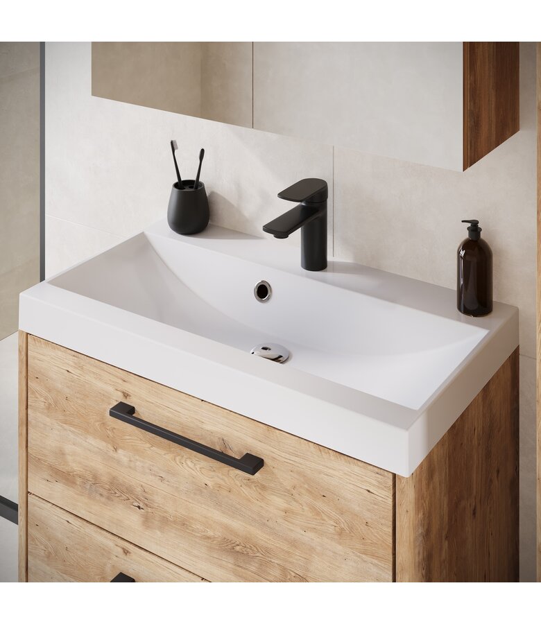 Badkamermeubel Florence 60cm complete set met spiegelkast - kastanje eiken