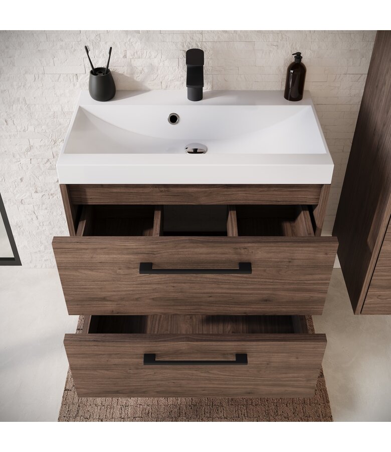 Badkamermeubel Florence 60cm complete set met spiegelkast - walnoot bruin