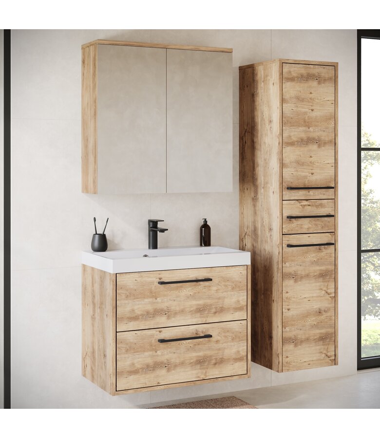 Badkamermeubel Florence 01 60cm met wastafel - kastanje eiken