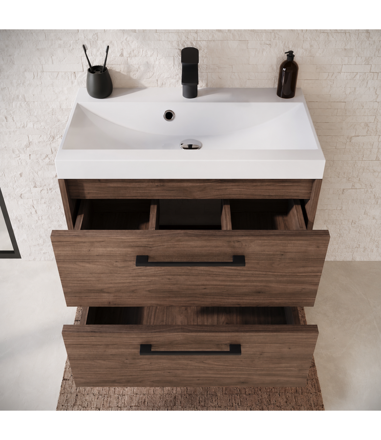 Badkamermeubel Florence 01 60cm met wastafel - walnoot bruin
