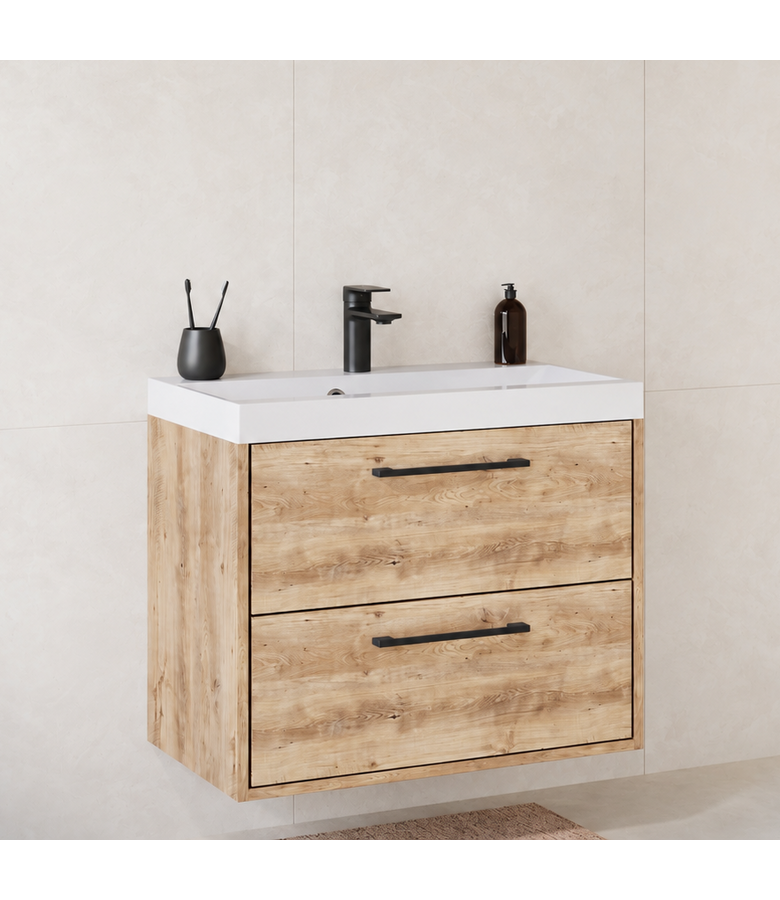 Badkamermeubel Florence 01 60cm met wastafel - kastanje eiken