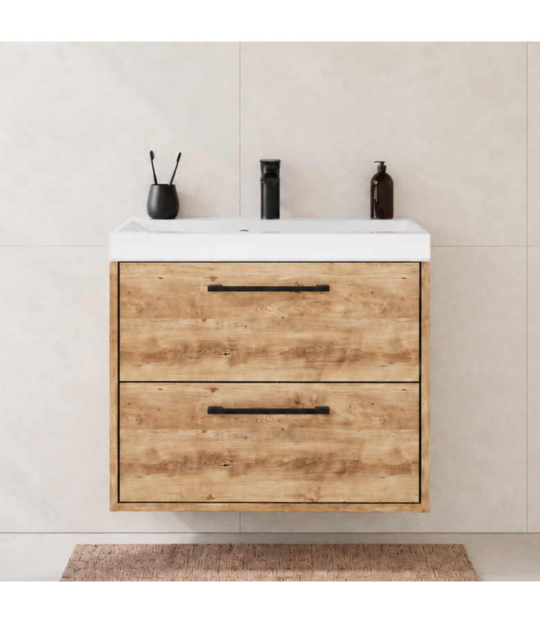 Badkamermeubel Florence 01 60cm met wastafel - kastanje eiken