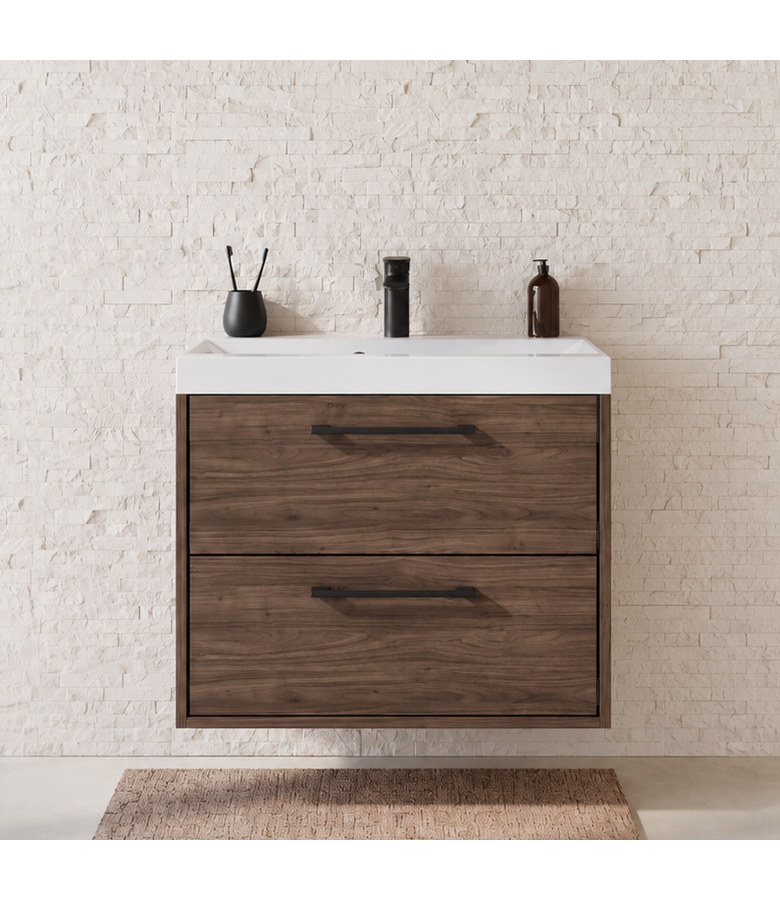 Badkamermeubel Florence 01 60cm met wastafel - walnoot bruin