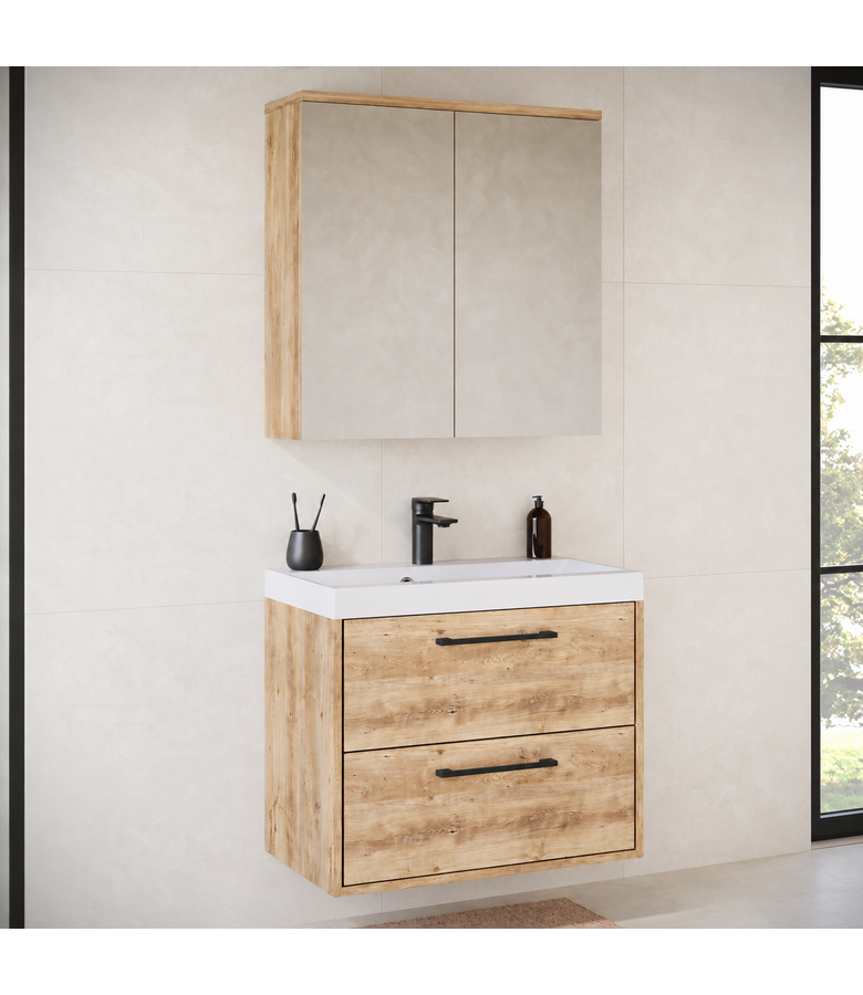 Badkamermeubel Florence 01 60cm met spiegelkast - kastanje eiken