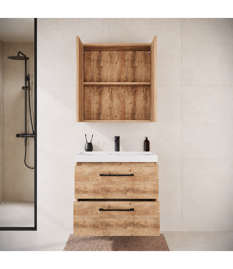 Badkamermeubel Florence 01 60cm met spiegelkast - kastanje eiken