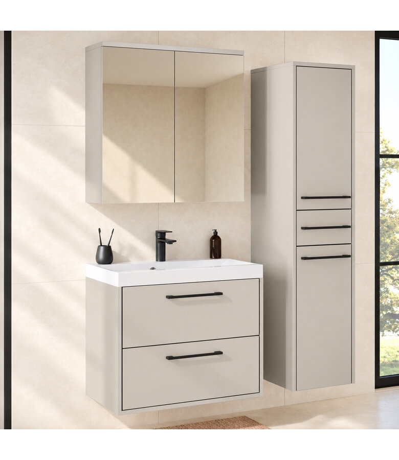 Badkamermeubel Florence 60cm complete set met spiegelkast - beige