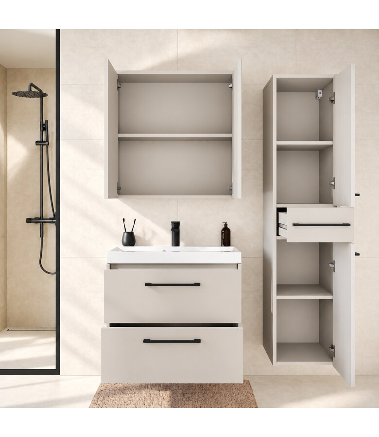 Badkamermeubel Florence 60cm complete set met spiegelkast - beige