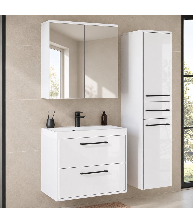 Badkamermeubel Florence 60cm complete set met spiegelkast - hoogglans wit
