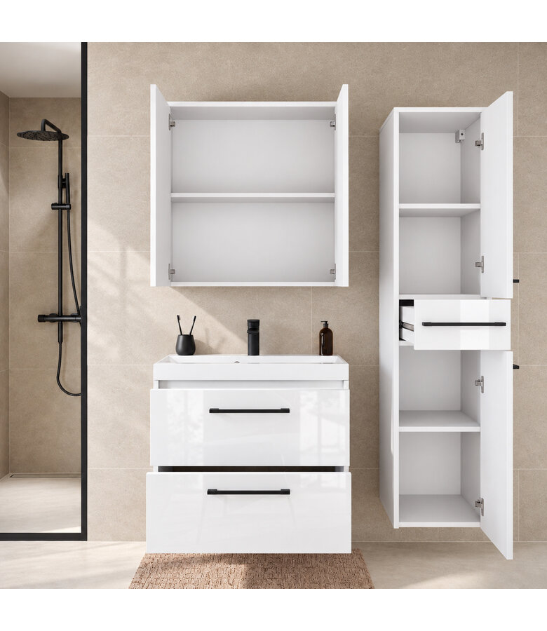 Badkamermeubel Florence 60cm complete set met spiegelkast - hoogglans wit