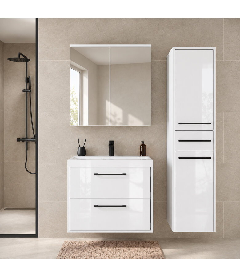 Badkamermeubel Florence 60cm complete set met spiegelkast - hoogglans wit