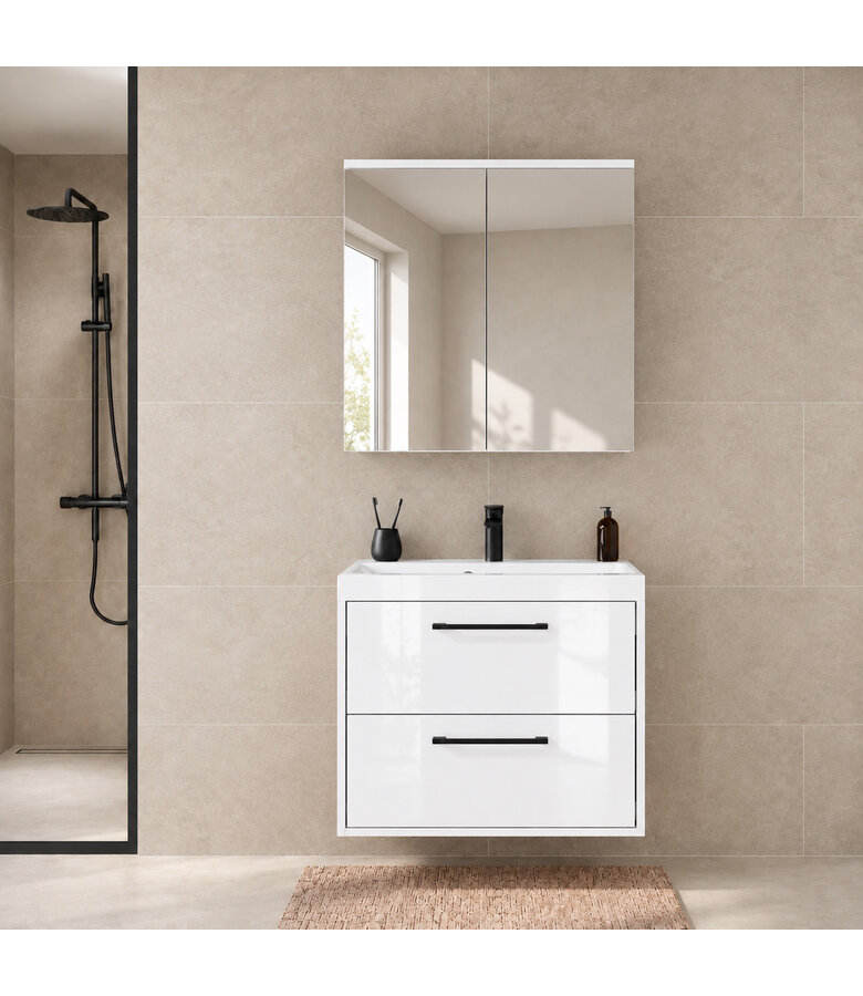 Badkamermeubel Florence 01 60cm met spiegelkast - hoogglans wit