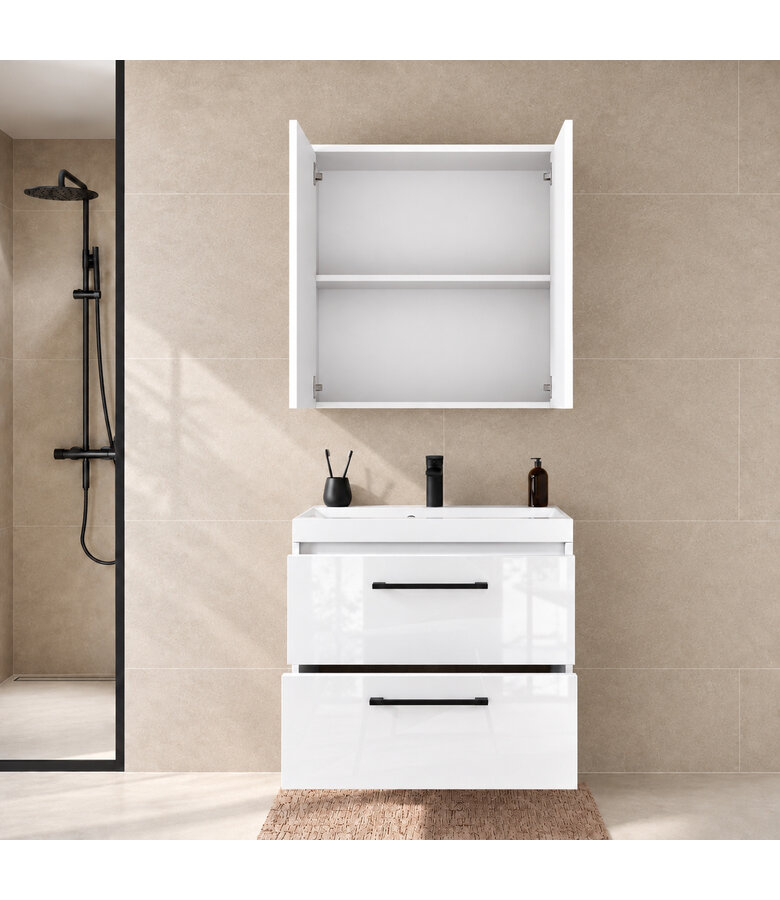 Badkamermeubel Florence 01 60cm met spiegelkast - hoogglans wit