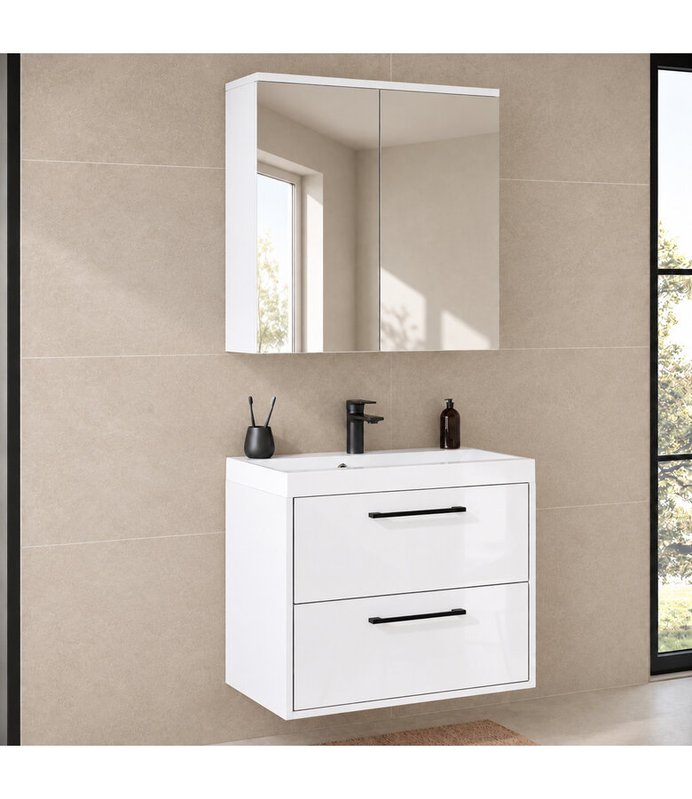 Badkamermeubel Florence 01 60cm met spiegelkast - hoogglans wit