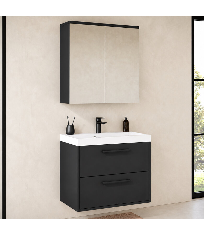 Badkamermeubel Florence 01 60cm met spiegelkast - mat zwart