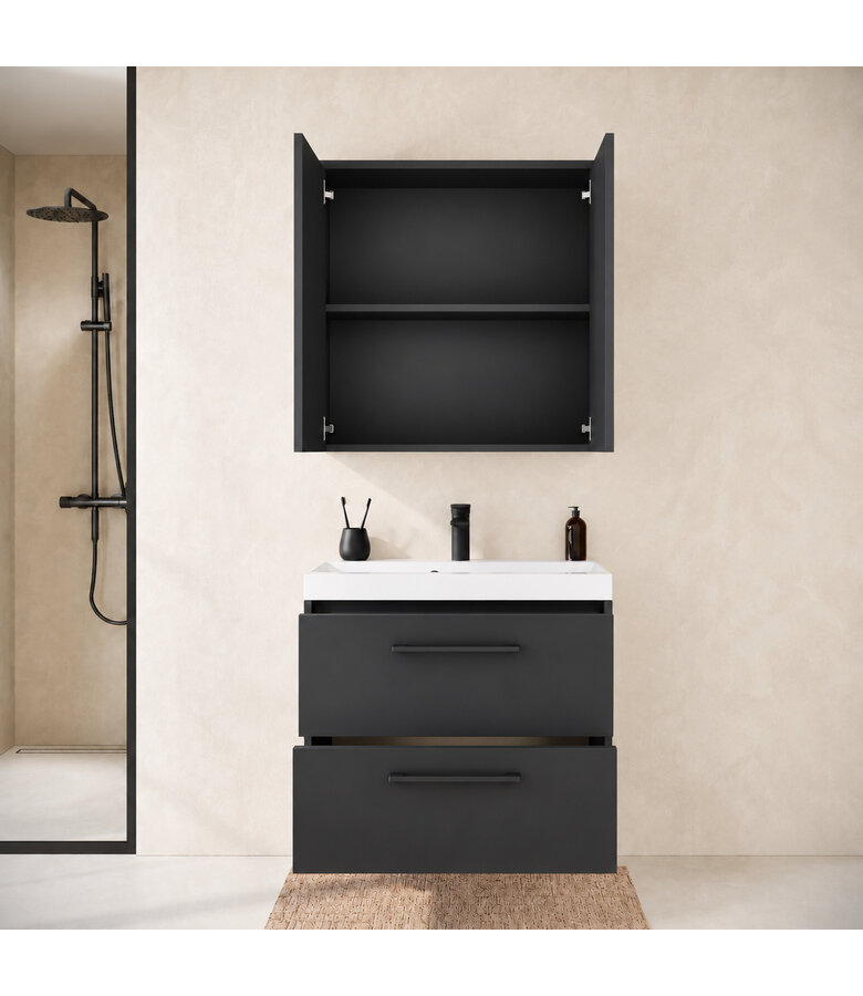 Badkamermeubel Florence 01 60cm met spiegelkast - mat zwart