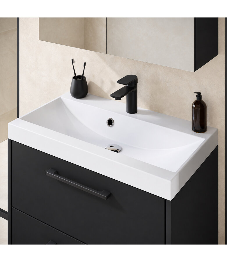Badkamermeubel Florence 01 60cm met spiegelkast - mat zwart