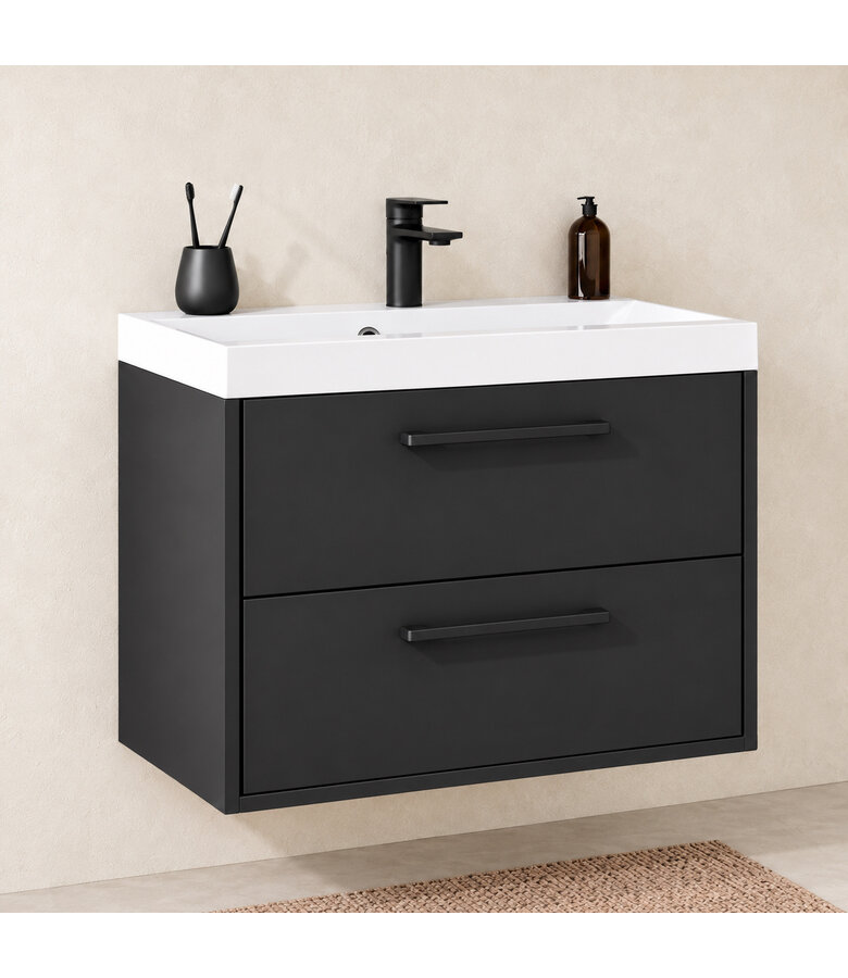 Badkamermeubel Florence 01 60cm met wastafel - mat zwart