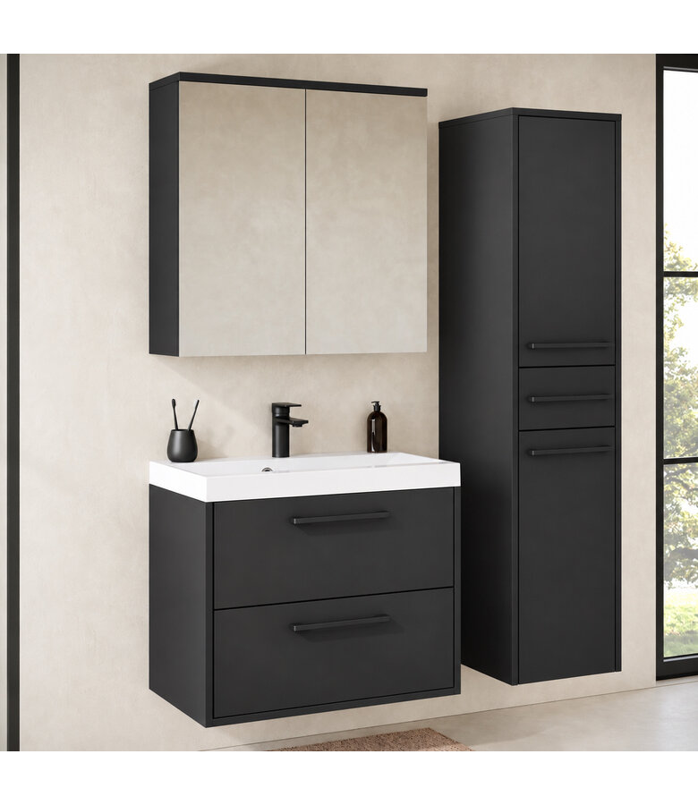 Badkamermeubel Florence 01 60cm met wastafel - mat zwart
