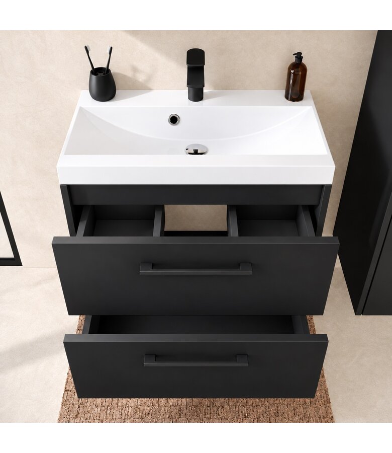 Badkamermeubel Florence 60cm complete set met spiegelkast - mat zwart