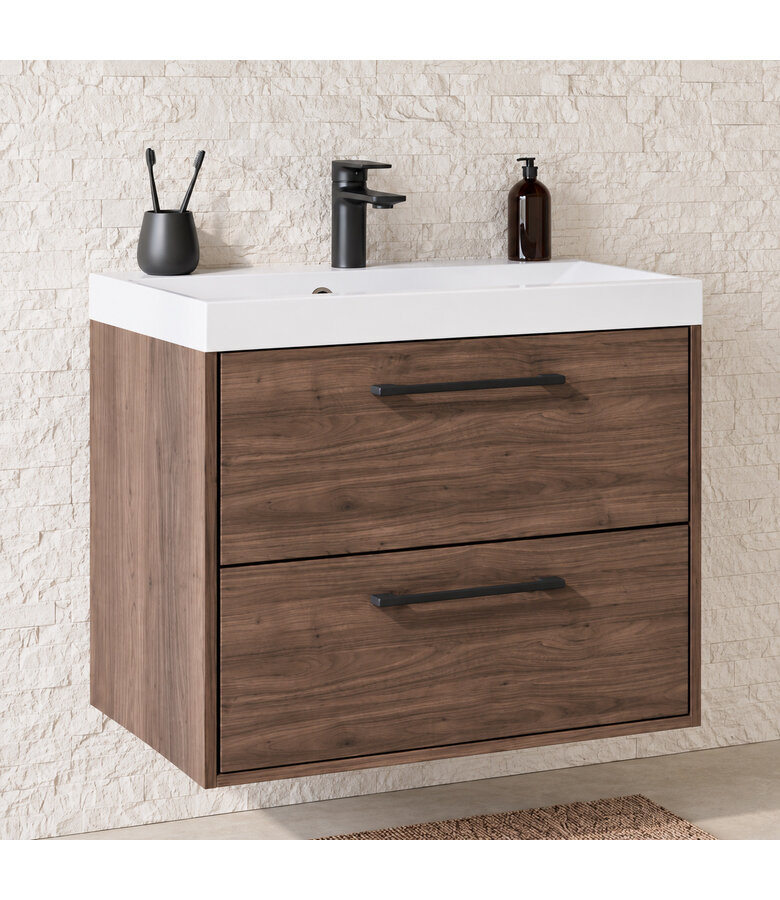 Badkamermeubel Florence 01 60cm met wastafel - walnoot bruin
