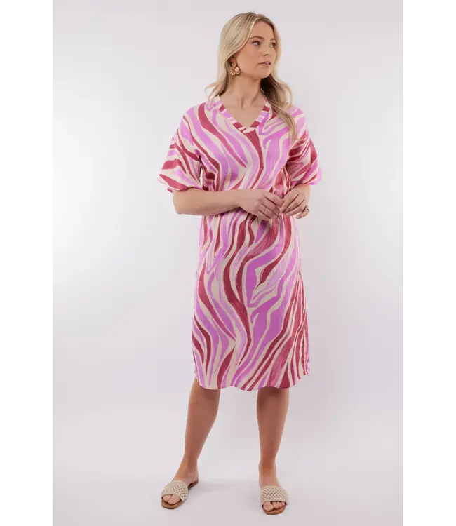 C&S The Label C&S Jurk Puerto Rico Offwhite / Super Pink