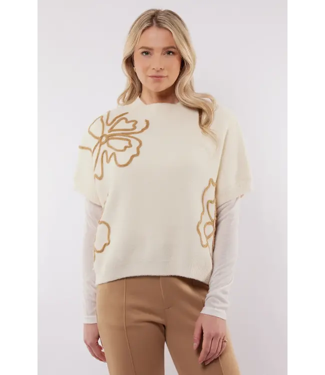 C&S Gilet Violette Wool White / Light Camel